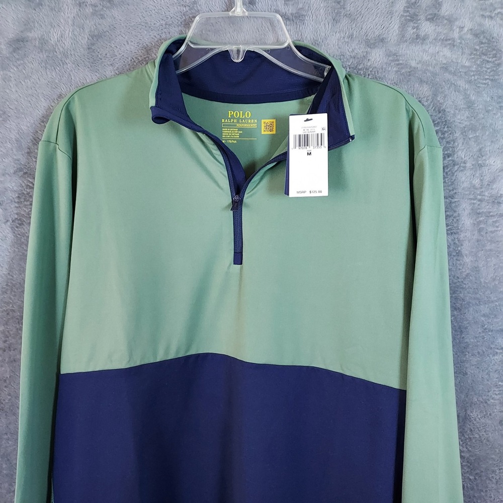 NWT Polo Ralph Lauren Performance 1/4 Zip Pullover Green Navy Men Medium $125.00